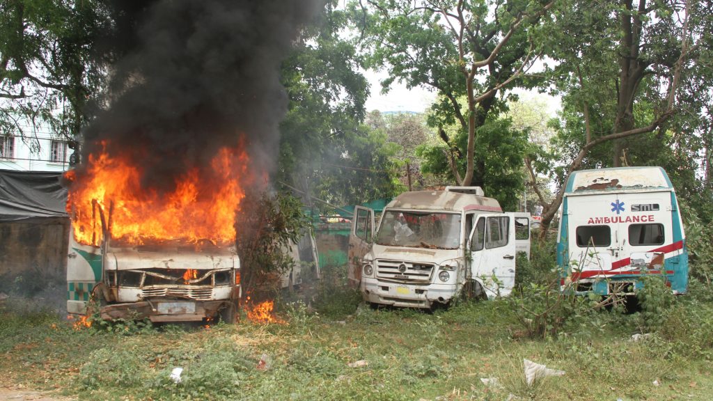 7 Ambulance lying closed in Sadar Hospital premises caught fire