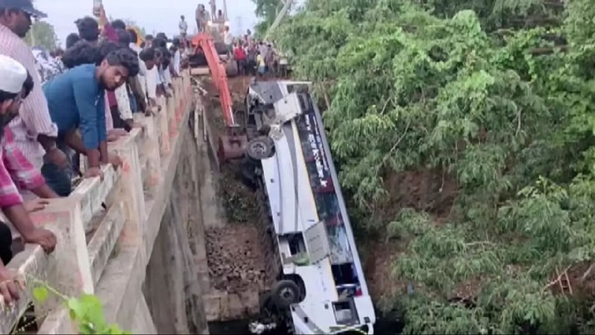 Bus carrying wedding procession fell into NSP canal in Andhra Pradesh, seven people died