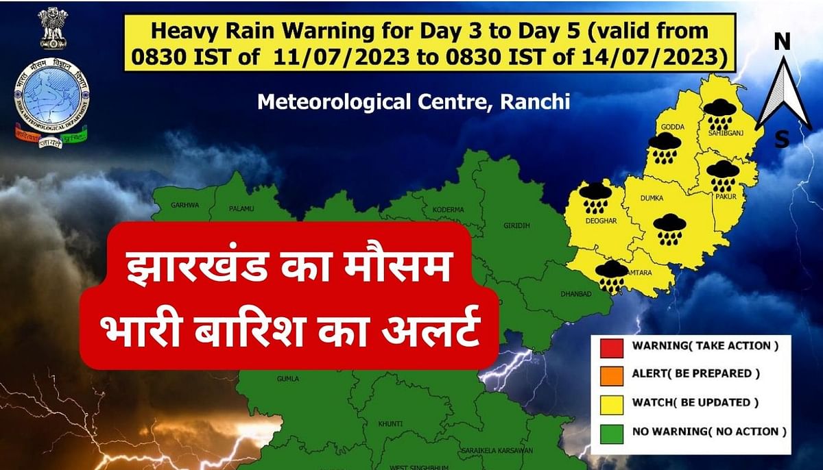 Warning of heavy rain for three days in Jharkhand, Meteorological Department issued yellow alert for Santal Pargana