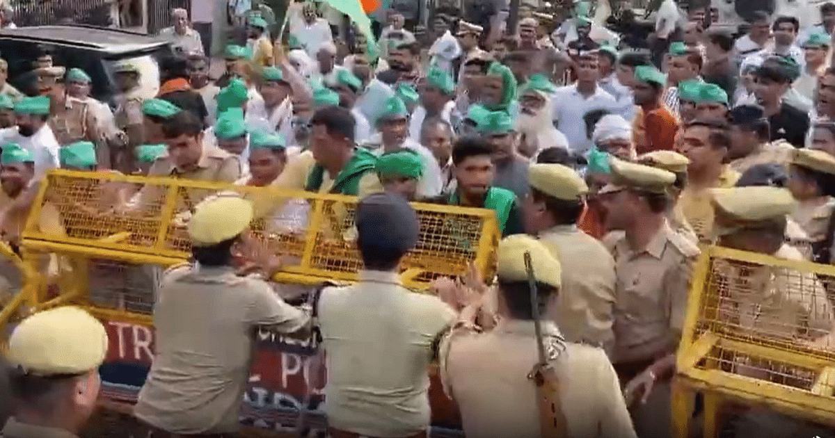 UP News: Agitating farmers surround MLA Pankaj Singh's office, clash with police, force deployed