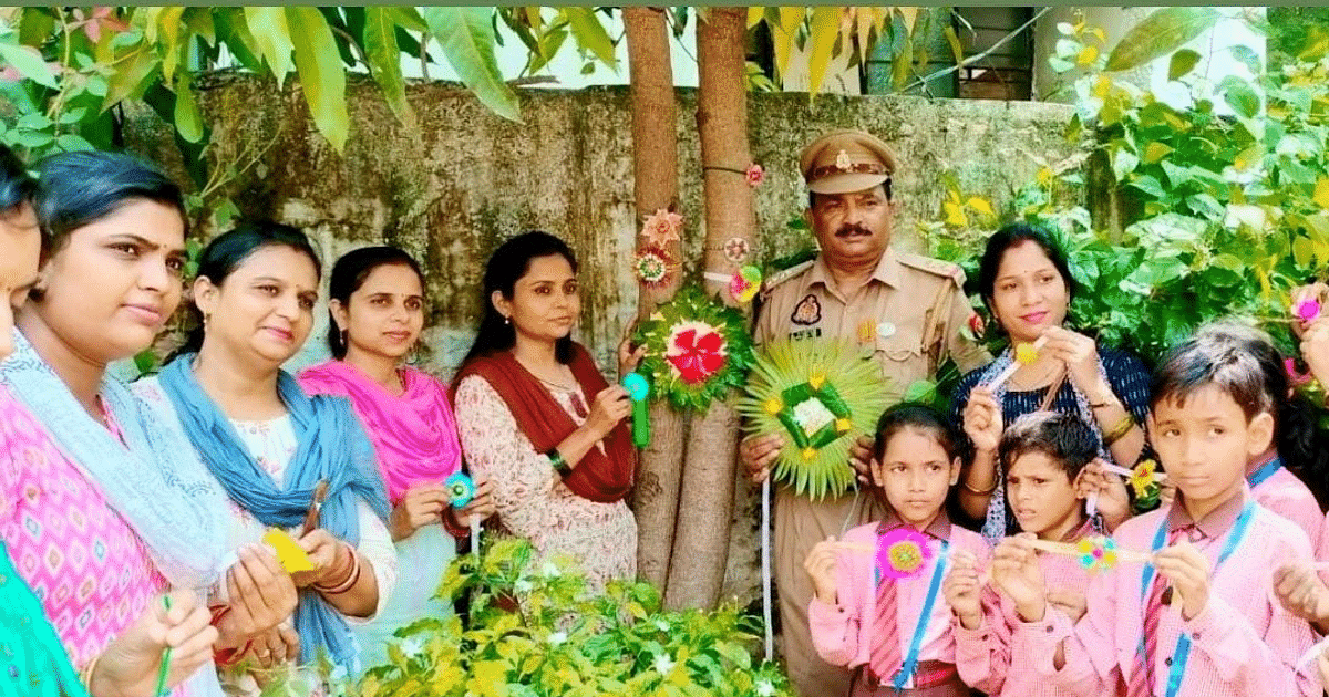 Children celebrated Raksha Bandhan by tying rakhi to trees with tree man, promised to protect trees
