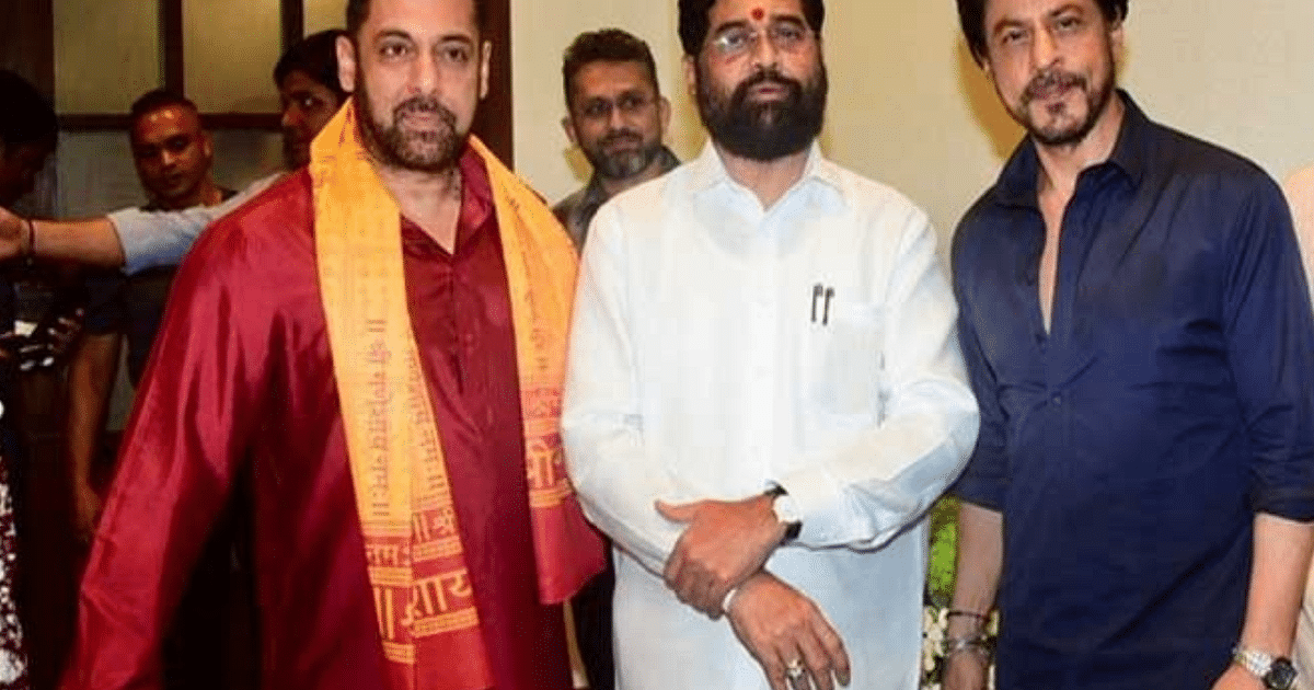 Salman Khan-Shahrukh Khan attended Ganpati Puja at CM Eknath Shinde's house, fans were shocked to see the ethnic look.