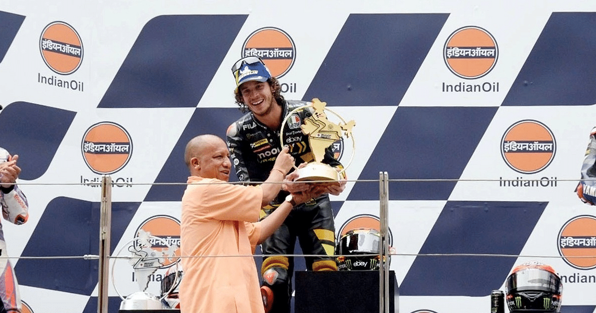 MotoGP Bharat 2023: Marco Becchi becomes the winner of MotoGP Bharat, CM Yogi Adityanath gives the trophy