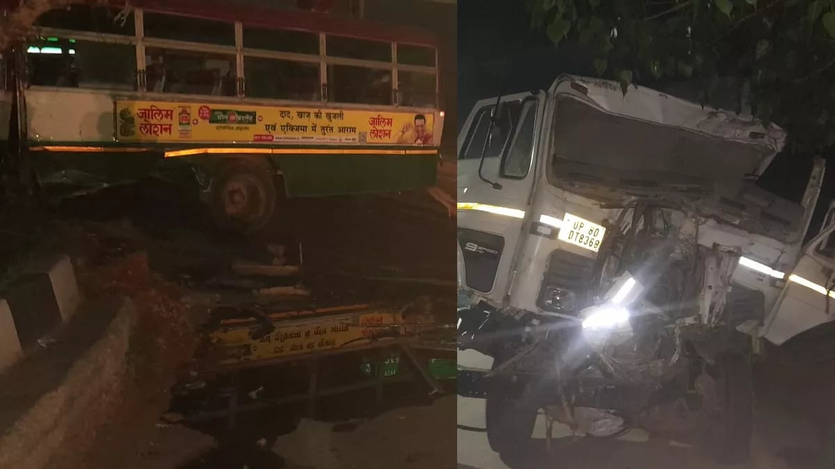UP News: Conductor killed in collision between bus and dumper in Agra, many people injured, accident happened on Rambagh flyover