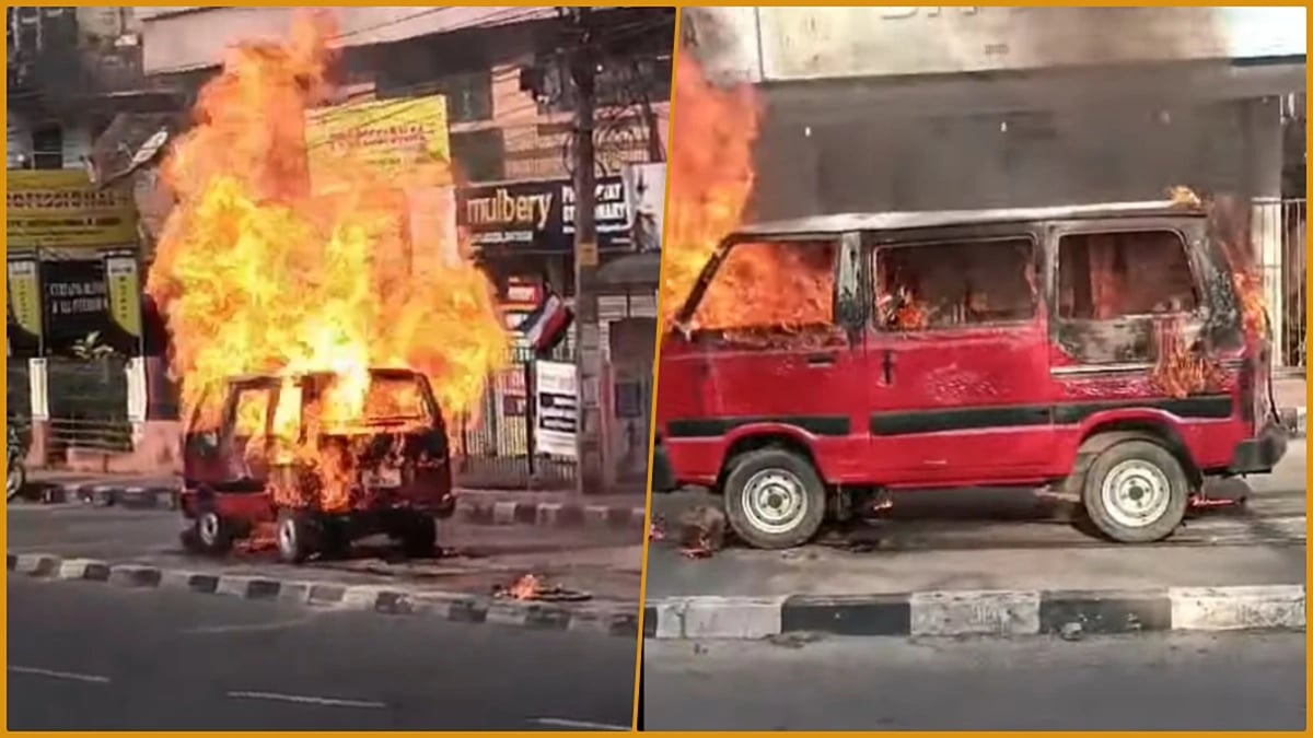 Video: Massive fire broke out in Maruti Omni, car ran for miles on the road without a driver, watch video