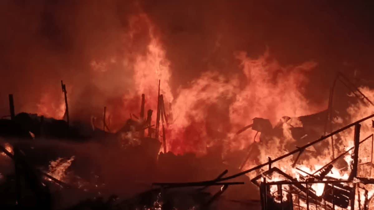Goods worth lakhs burnt to ashes due to massive fire in scrap market near Keshav Nagar in Lucknow, fire brigade team brought them under control.