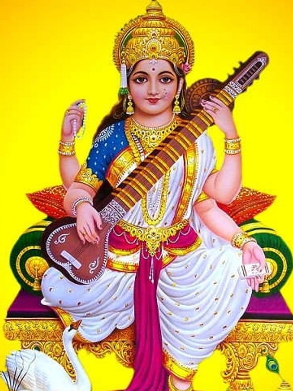 What is offered in Saraswati Puja?