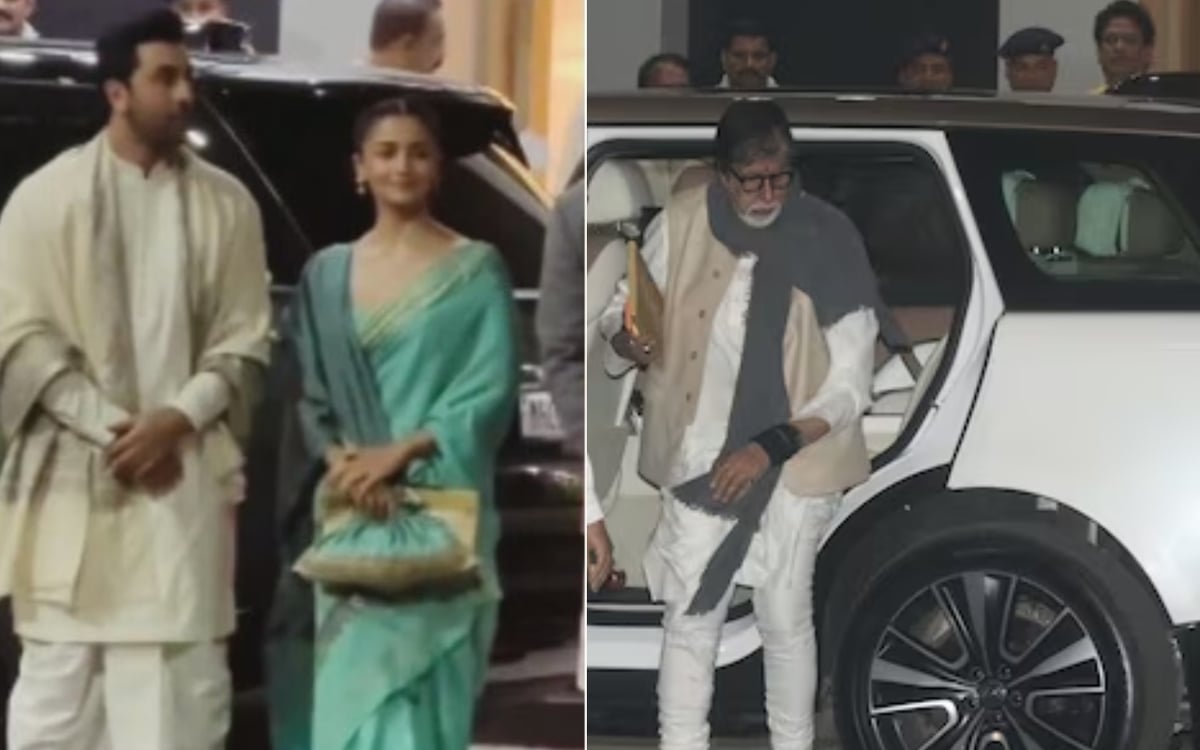 Ayodhya Ram Mandir: These stars including Amitabh Bachchan reached Ayodhya fully decorated, Ranbir Kapoor wore dhoti, VIDEO