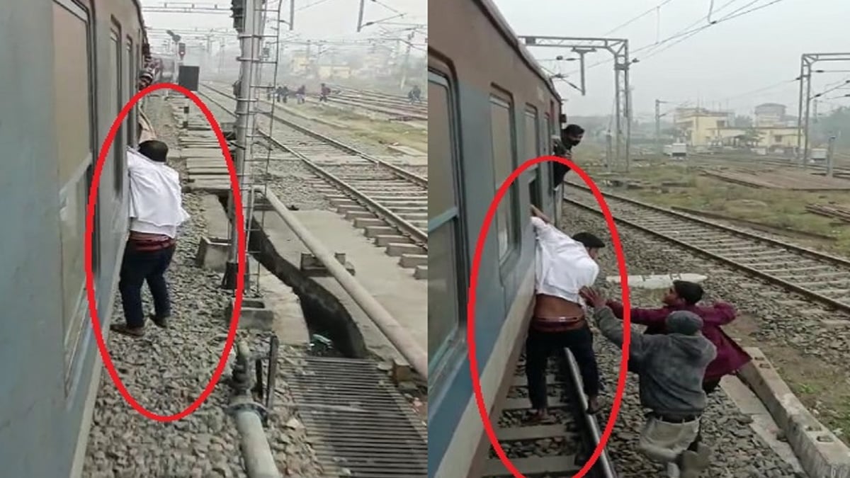 Viral Video: Snatcher hanged from moving train in Bihar, passengers kept beating him, know what happened after going some distance..
