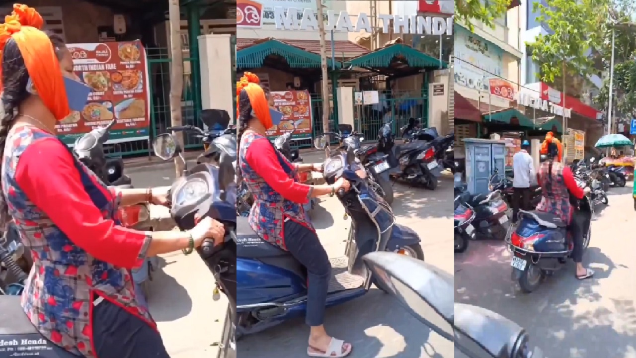 Viral Video: Woman talking on phone on scooter without helmet